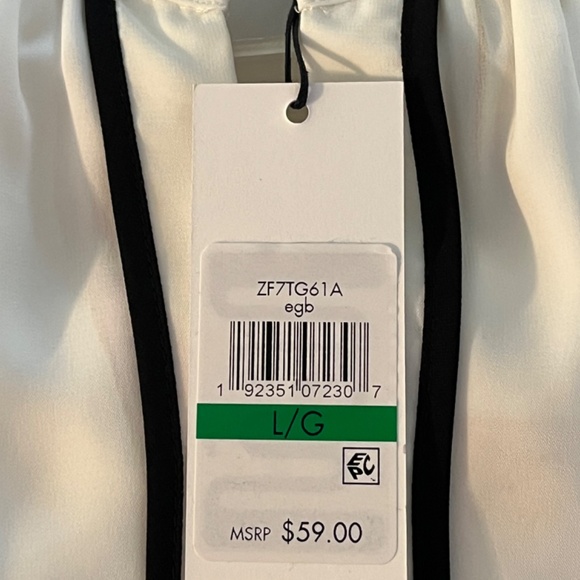 Calvin Klein Basic Career White Black Trim Sleeveless Blouse L - Picture 9 of 13